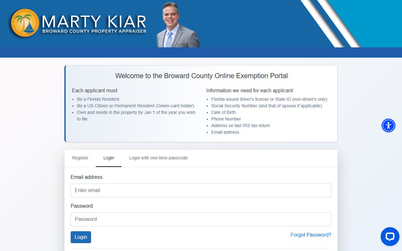 Broward County homestead exemption online filing portal
