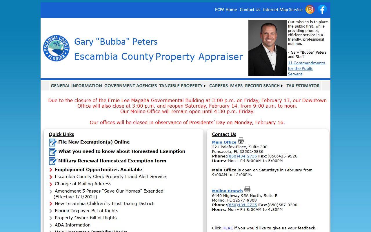 Escambia County Property Appraiser website at escpa.org