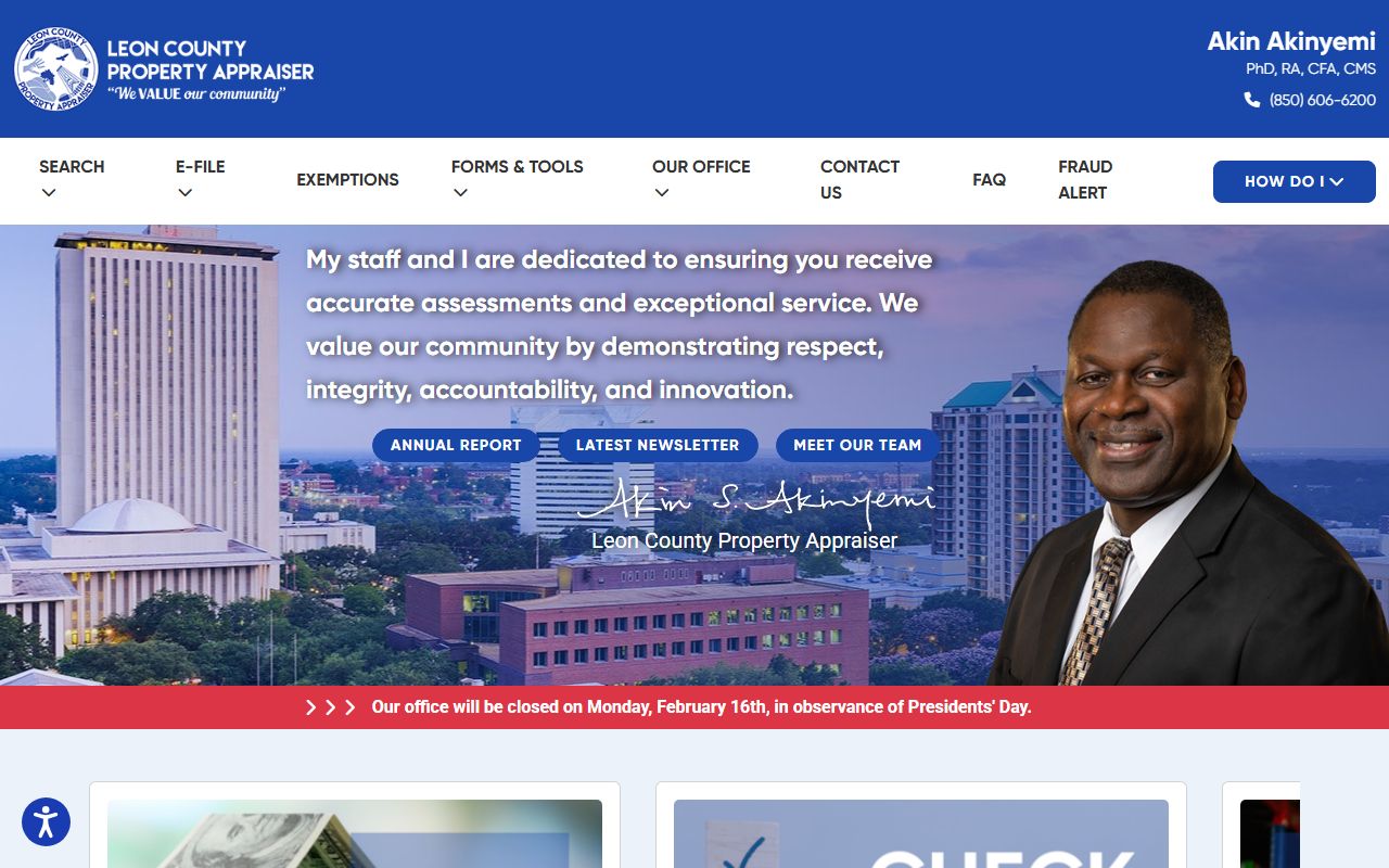 Leon County Property Appraiser website showing parcel search tools