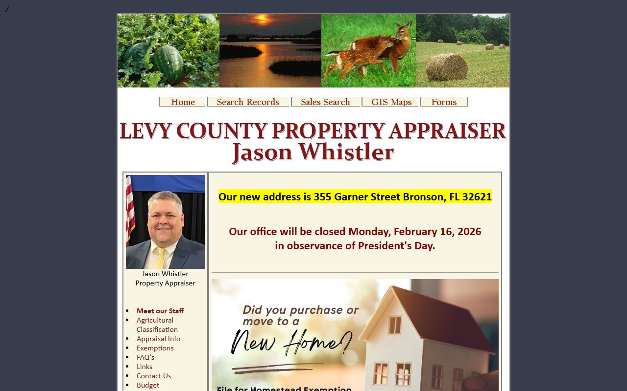 Levy County Property Appraiser website showing parcel search tools