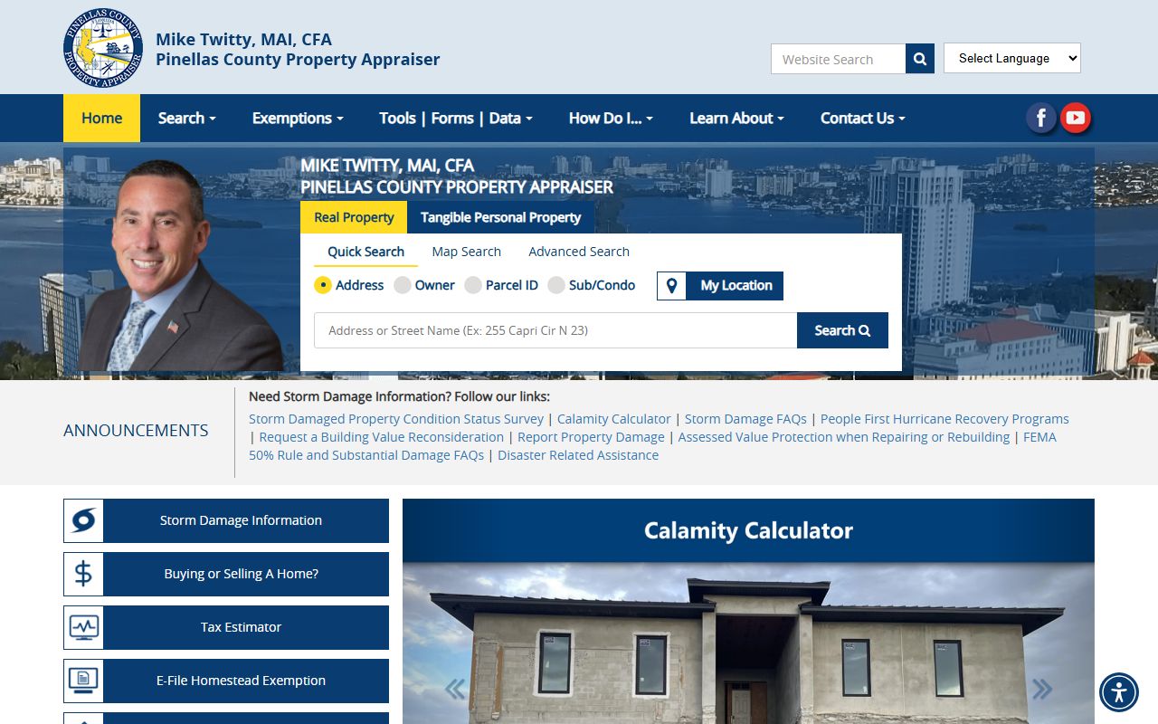 Pinellas County Property Appraiser website showing property tax records and parcel search