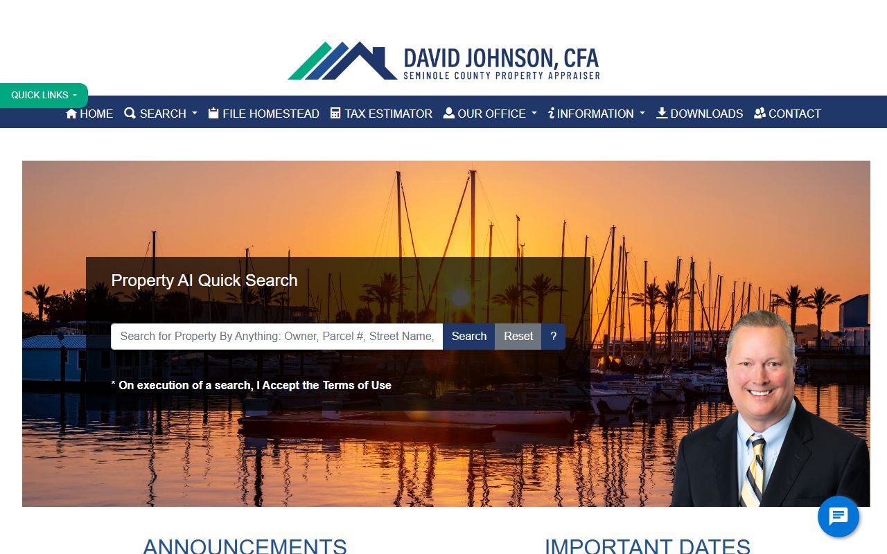 Seminole County Property Appraiser website showing property search interface