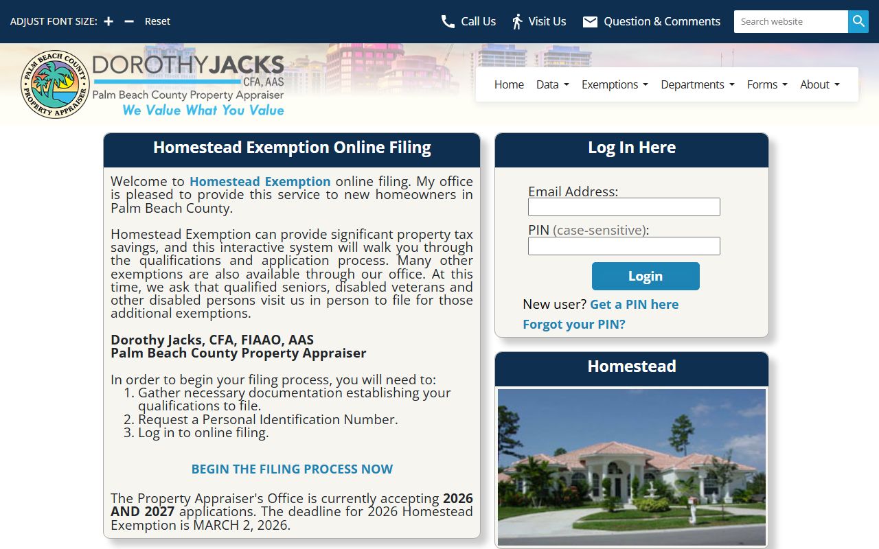 Palm Beach County homestead exemption online filing portal