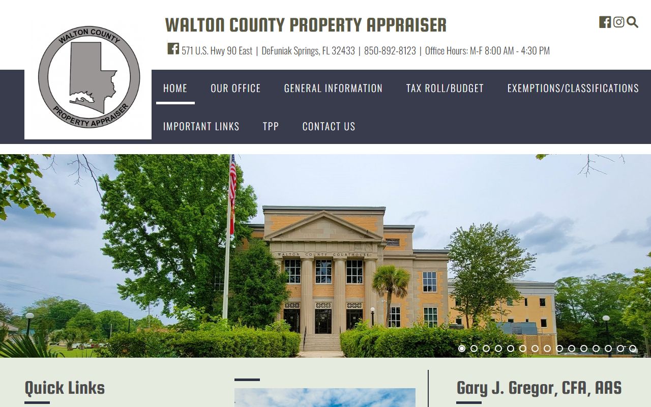 Walton County Property Appraiser website showing parcel search interface
