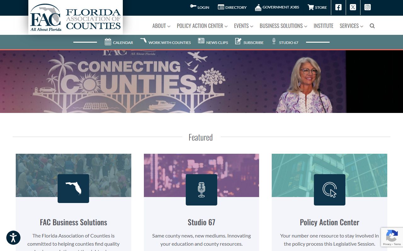 Florida Association of Counties website with links to all 67 county government websites