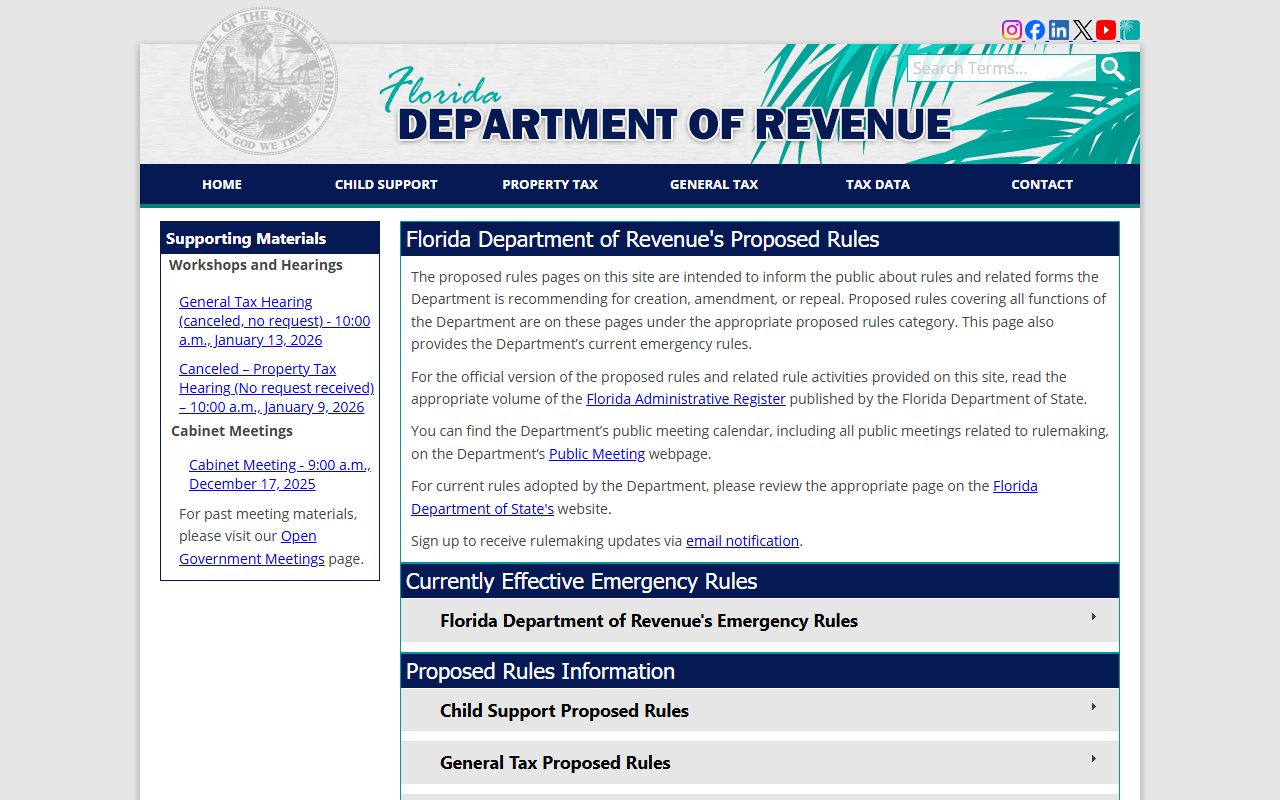 Florida Department of Revenue property tax oversight rules page