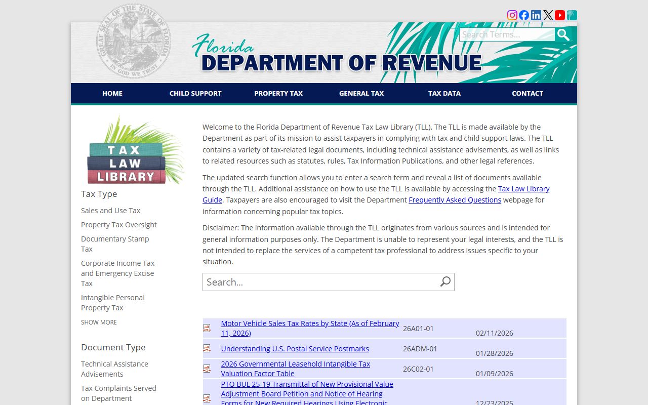 Florida Tax Law Library with property tax rules, decisions, and assessment guidance